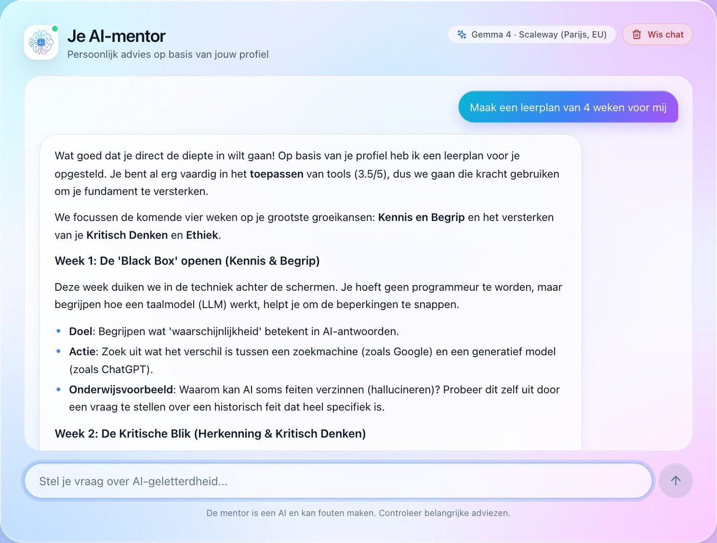 The AI mentor creates a four-week learning plan based on the profile